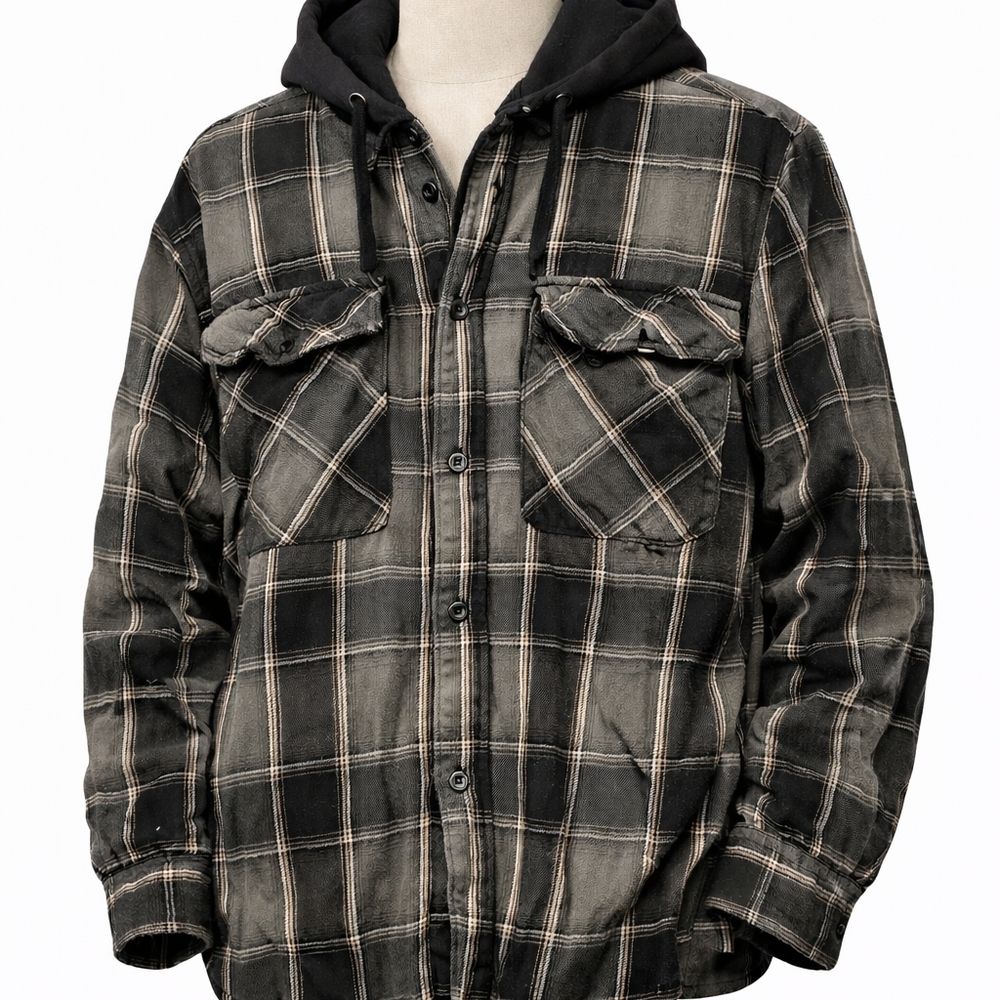 No Boundaries Co. Hoodie Unisex XL Gray Plaid Oversized Y2K  Boho Cottage[2C]